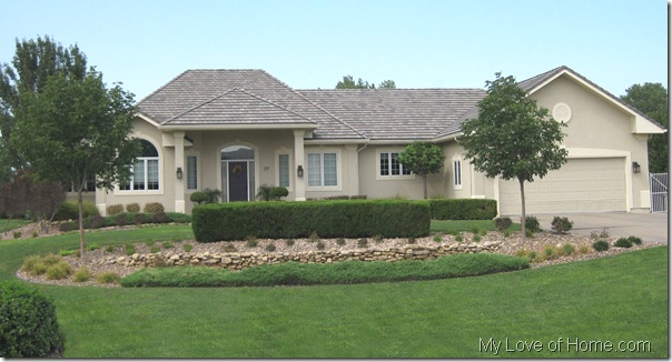 Beige Stucco Tile Roof Stone Garden