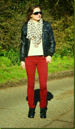 scarf and leather jacket