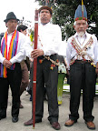 Humberto Cholango, President of Ecuador's national indigenous federation CONAIE; José Gualinga, President of Sarayaku, and Sabino Gualinga, Kichwa spiritual elder in front of the Inter-American Court. Photo: Andrew Miller / Amazon Watch