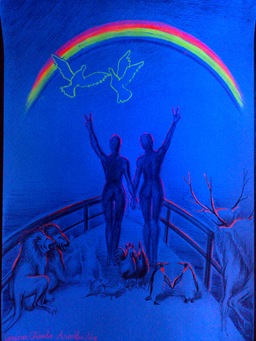 The end of the rainbow - Arca lui Noe desen cu curcubeu fluorescent The end of the rainbow - Arca lui Noe desen cu curcubeu fluorescent