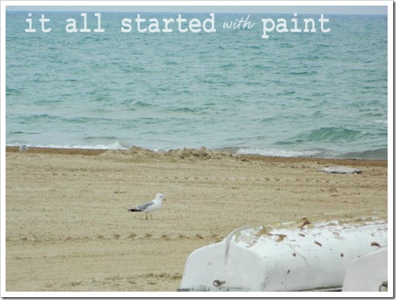 Lake Michigan Beach Seagull on beach. Picknicked
