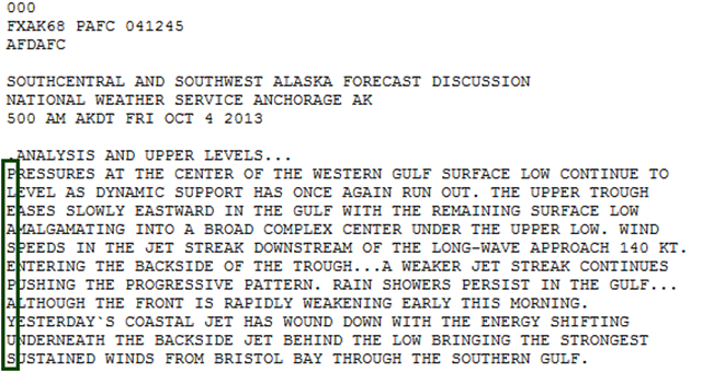 In an official public forecast discussion, the Anchorage National Weather Service office&nbsp; &ndash; whose employees are working without knowledge of when they will be paid during the ongoing Federal shutdown -&nbsp; encoded this secret message: 'Please pay us.' Graphic: Anchorage National Weather Service