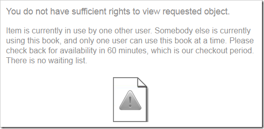 The insufficient rights message from FamilySearch Books