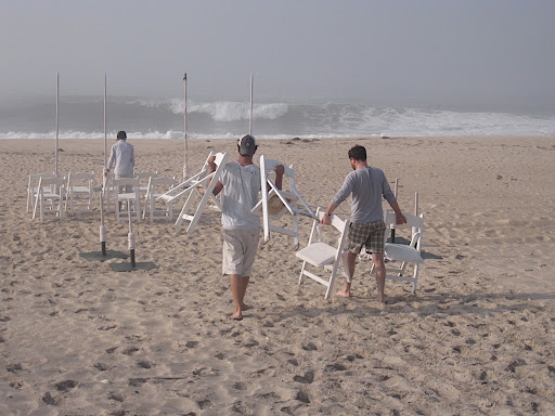 We brought 40 folding chairs out to the water's edge.