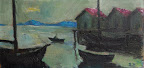 Fiskeläge art. nr 20039. Mått ink. ram 57x33 olja på pannå. Signerad B. W