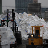 A huge pile of used styrofoam boxes (they get recycled)