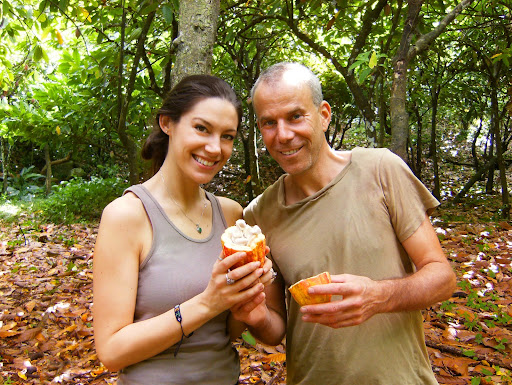Vanessa with dear friend Mott Green of the Grenada Chocolate Company on one of the cacao farms within his high-integrity cooperative that drew her to Grenada and ignited her mission there.