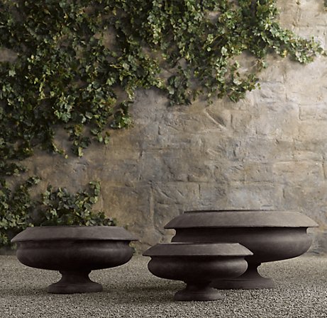 I imagine these planters with vines spilling over the sides. It's a very dramatic look. (restorationhardware.com) I imagine these planters with vines spilling over the sides. It's a very dramatic look. (restorationhardware.com)