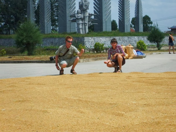 Simon and Jo inspect the rice