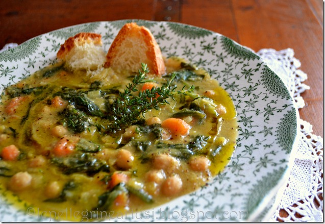 zuppa di ceci e spinaci con olioevo timo