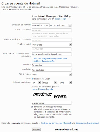 Registrarse en Hotmail