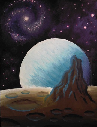 Un peisaj de pe satelitul unei planete gazoase - Gas giant seen from it's moon