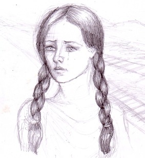 Fata trista desen in creion - Sad girl pencil drawing