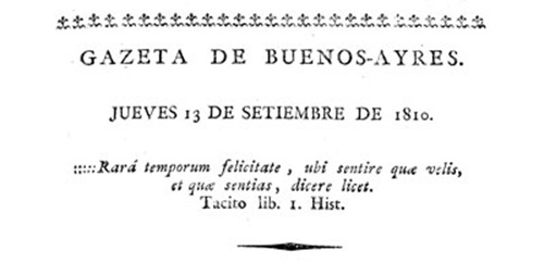 El día corresponde con la edición de la Gaceta de Buenos Aires del 13 de Septiembre de 1810