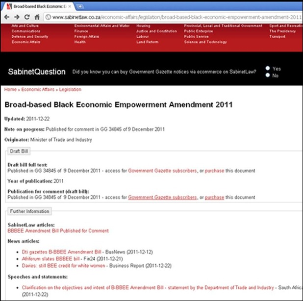 WHITE WOMEN EXCLUDED FROM SA JOB MARKET ORIGINAL GOVERNMENT ANNOUNCEMENT GAZETTE DEC 2011