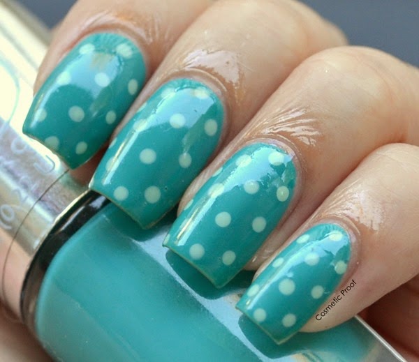 The Body Shop Color Crush Nail Polish in Green with Mint Cream Polka Dots 