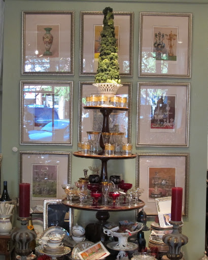 Donald's displays are so chock-full of amazing dishes and glasses. I have my eye on the gold-rimmed tumblers.