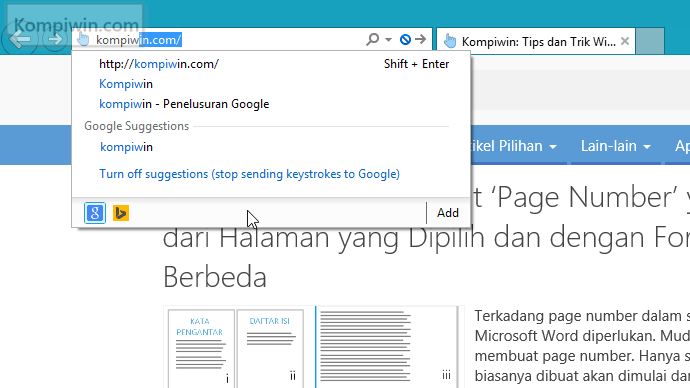 cara menambahkan google sebagai mesin telusur di internet explorer 001(1)