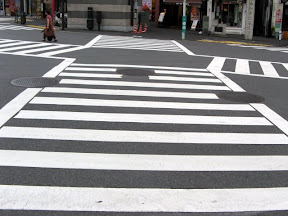 multi-directional crosswalk at 7am on a Saturday.