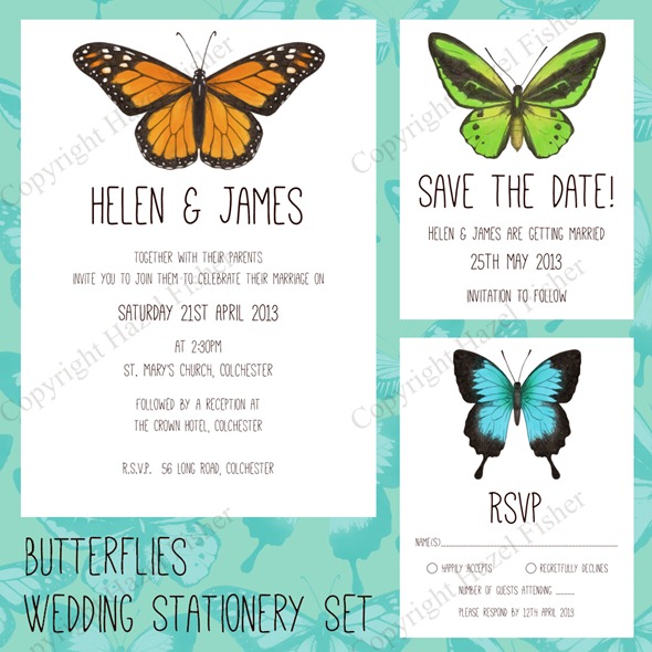 butterflies printable wedding stationery set 1