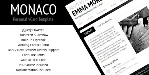 Monaco - Personal vCard Template - ThemeForest Item for Sale