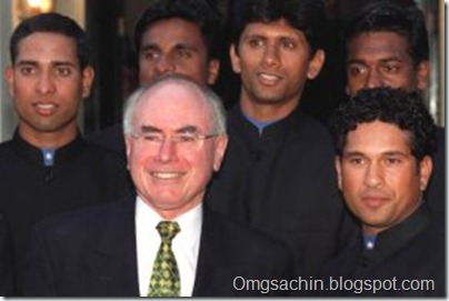 6 Dec 1999 John Howard Prime Minister of Australia with Sachin Tendulkar,(right) Captain of India and several of his teamates at the Prime Ministers Lodge in Canberra in preparation for the Prime Ministers X1 game in C