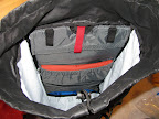 Mostly empty pack - folded air pad (red) in hydration pocket