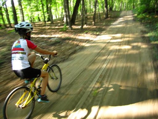 Rolling out on the start of the mountain bike trails. Fresh gravel put on trail last week.