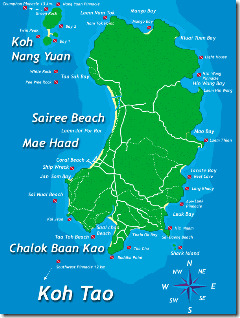 Koh Tao and Koh Nang Yuan  map