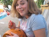 Poolside pumpkin carving