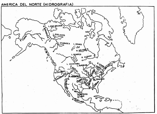 Mapa de la hidrografía de América del Norte