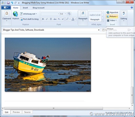 windows live writer adding picture