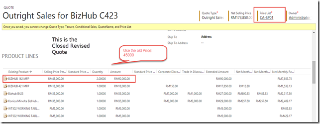 Closed revised quote after active use old value Closed revised quote after active use old value