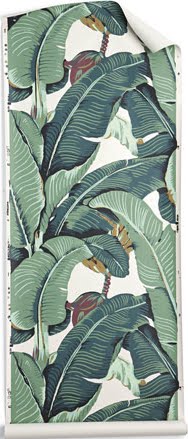 Here's an example of banana-leaf wallpaper you can put up in your own kitchen or dining area.