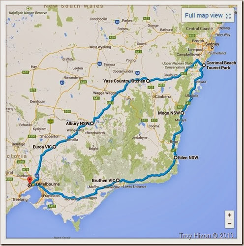 Google Maps path to Wollongong