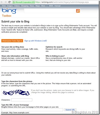 Submit your site to Bing