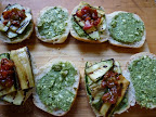 Assembling the sandwiches.