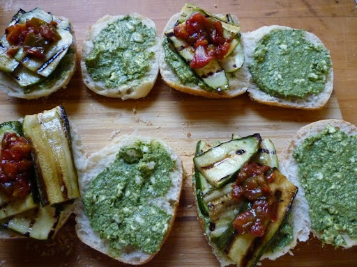Assembling the sandwiches.