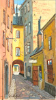Gamlastan art. nr 20056. mått ink.ram 40x53 olja på pannå. Signerad Lindblom