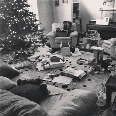 messy christmas living room
