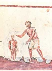 c0 Catacombs of San Callisto - baptism in a 3rd-century painting
