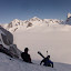 Mikey cimbing over the bergschrund