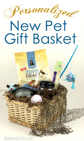 Gather up pet care essentials and create a customized gift basket to celebrate the adoption of a new pet.