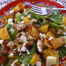 Roasted Butternut Squash, Spinach and Apple Salad with Walnuts and Feta
