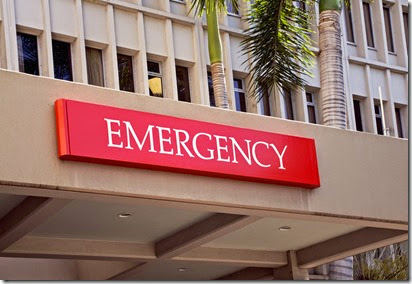 an emergency room entrance at a city hospital.