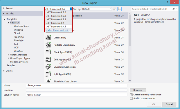 Targeted .NET Framework in Visual Studio 2012