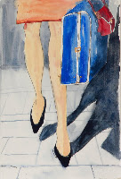 Sketch for She's Leaving. Pencil and watercolor on paper. 12x16