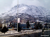 Houses are built up the side of the mountains. Houses are built up the side of the mountains.