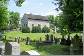 View of Old Chapel from the cemetery, marker on opposite side of chapel.