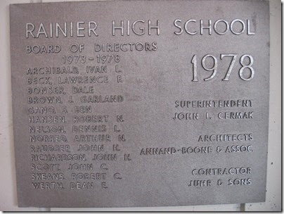 IMG_0888 Rainier High School Dedication Plaque in Rainier, Oregon on June 6, 2008